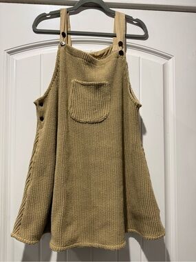 GARDENBELLE BRAND. Tan Knit Mini Pinafore Dress with Front Pocket